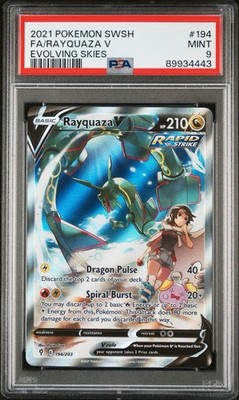 Pokemon SWSH #194 FA/RAYQUAZA V Evolving Skies 2021 PSA 9 MINT Alt Art English
