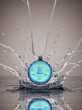 BLUE MOON FACE Pendant on a Silver chain Necklace