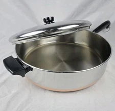 Vintage REVERE WARE 12" Large 3" DEEP SKILLET Chicken Fryer Copper Bottom w/ Lid