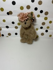 Boyds Bears SMALL 5 INCH BROWN JOINTED BEAR PINK FLOWERS AROUND HEAD