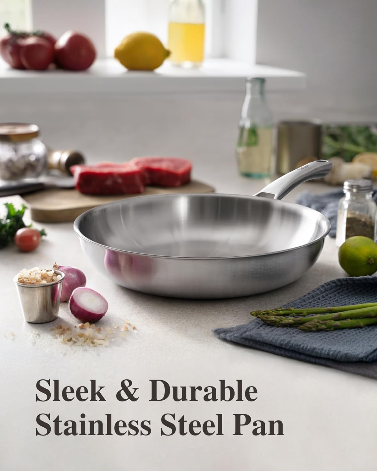 12 inch Tri-Ply Stainless Steel Pan,PFOA&PTFE Free Skillets,Chef's Pans