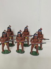 Lot Of 6 Vintage Barclay Lead Toy Soldiers Indian Rifle Indian Chief