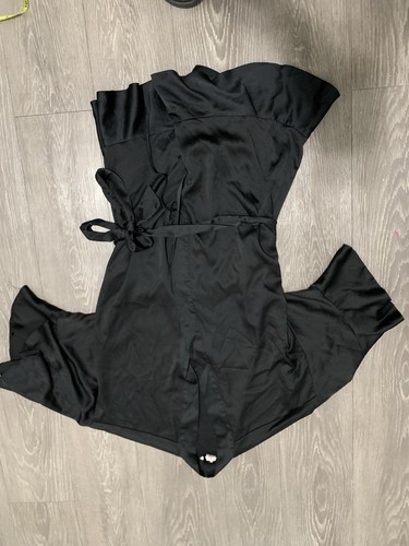 Victoria Secret Black Satin Silk Kimono Short Sleep Robe Pajamas Size Large
