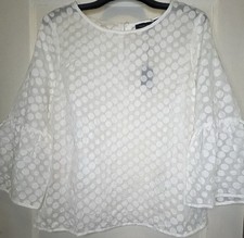 Tommy Hilfiger Medium White Sheer Unlined Polka Dot Bell Sleeve Women’s Top NWD