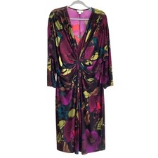 Kim Rogers Woman Dress Plus Size 20W Multi-Color Floral Print Knot Front Waterco