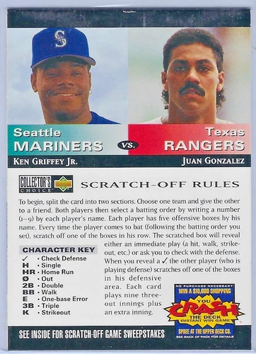 Ken Griffey Jr  / Juan Gonzalez - 1994 Upper Deck You Crash the Deck Game Card