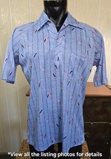Lilly Dache Vintage Pullover Shirt Mens Sz L Blue Abstract 70's Polo Disco