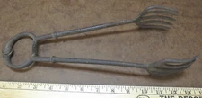 Vintage Cast Iron Coal Tongs Fork Tip Tine Grabbers Blacksmith Farm Decor spring