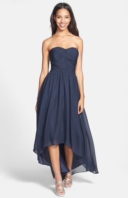 JS BOUTIQUE ~ Blue Chiffon Strapless Sweetheart Hi-Low Evening Gown 6 NEW  $188 | eBay