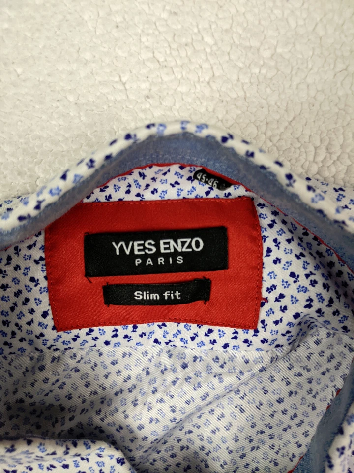 Camisa Yves Enzo Calce Ajustado Para Hombres 2XL Azul Flor Abotonada Manga Corta Foto 2 de 4