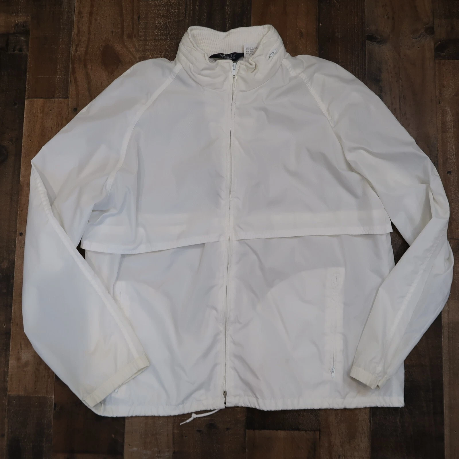 Woolrich Mens White 4120 Large Windbreaker Flaps Drawstring Hood Fishing Outdoor