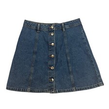 H&M Divided Denim Blue Jean Mini Skirt Button Up Front Sz 4 Medium Wash Cotton