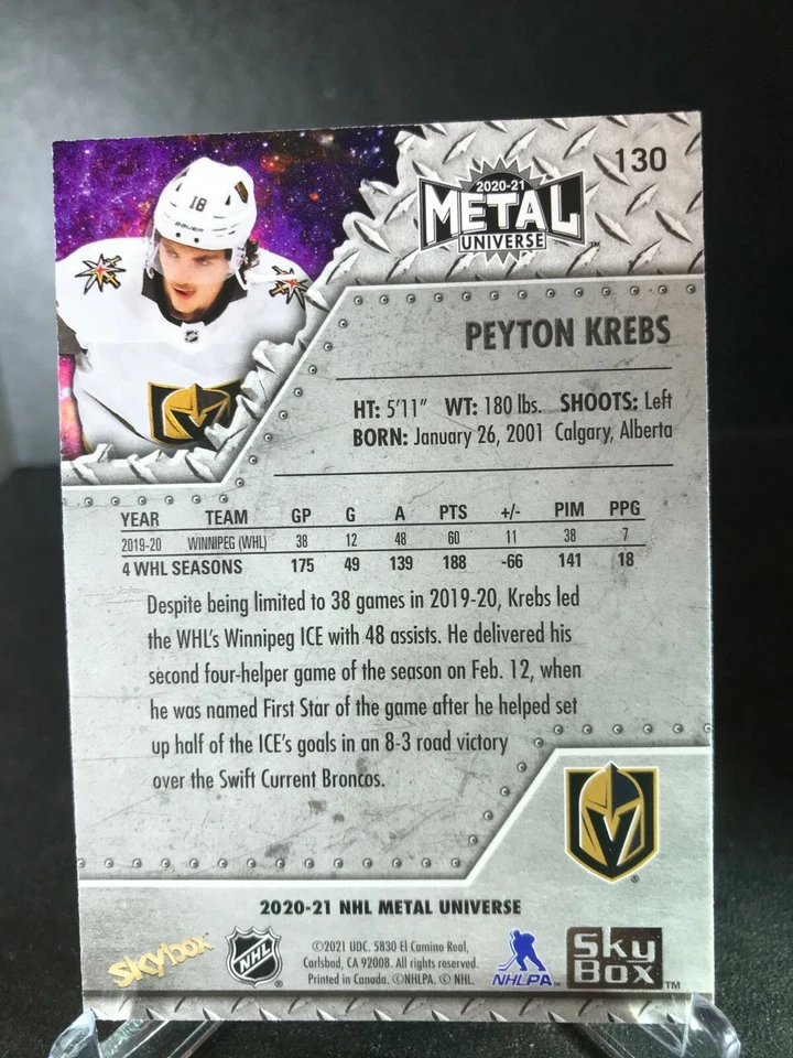 Peyton Krebs 2020-21 UD  Skybox Metal Universe Rookies #130 - Image 2 of 2