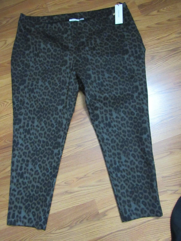 CALVIN KLEIN, PANTALÓN MUJER NUEVO GRIS/NEGRO POLI BL PULL ON LEOPARDO, TALLA 3X