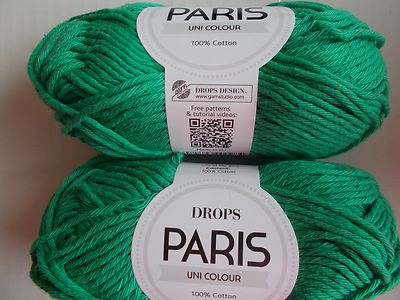 Drops Paris Uni Colour 100% cotton yarn, Opal Green, lot of 2 (82 yds ea)