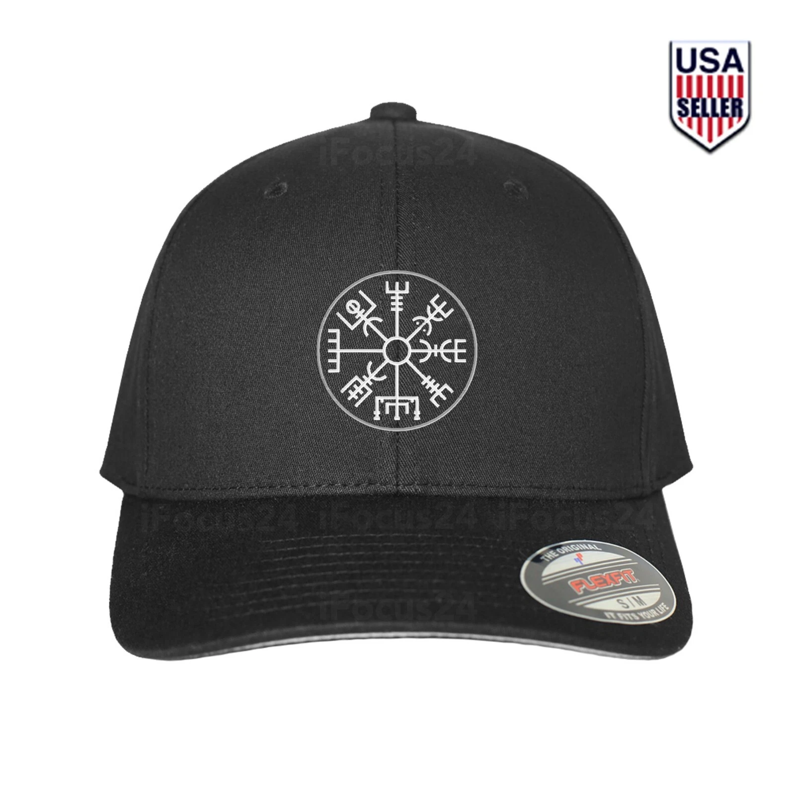 VIKING COMPASS Embroidery Fitted Flex Fit Hat Celtic Vegvisir Icelandic Norse