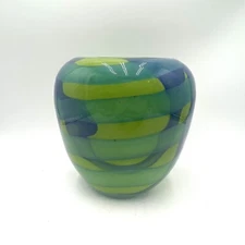 Stunning Toyo - Sasaki Modern Greens and Blues 9" Crystal Vase Heavy Oval