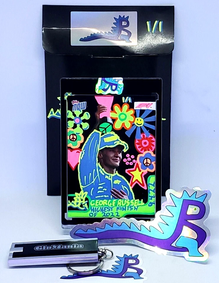 George Russell 2022 Topps Now #054 Formula 1 F1 UV Embellished Bobzilla Auto 1/1 - Image 2 of 4