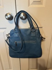 TALBOTS BLUE HANDBAG 2-WAY FOLDOVER GENUINE P...