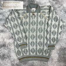 Vintage 90  s LUCIANO Made In Italy Mohair Wool Cable Knit Collared Sweater 48