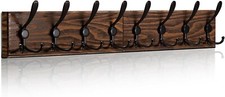 Coat Rack Wall Mount Wooden Wall Coat Rack with 8 Tri Metal Hooks for Hanging