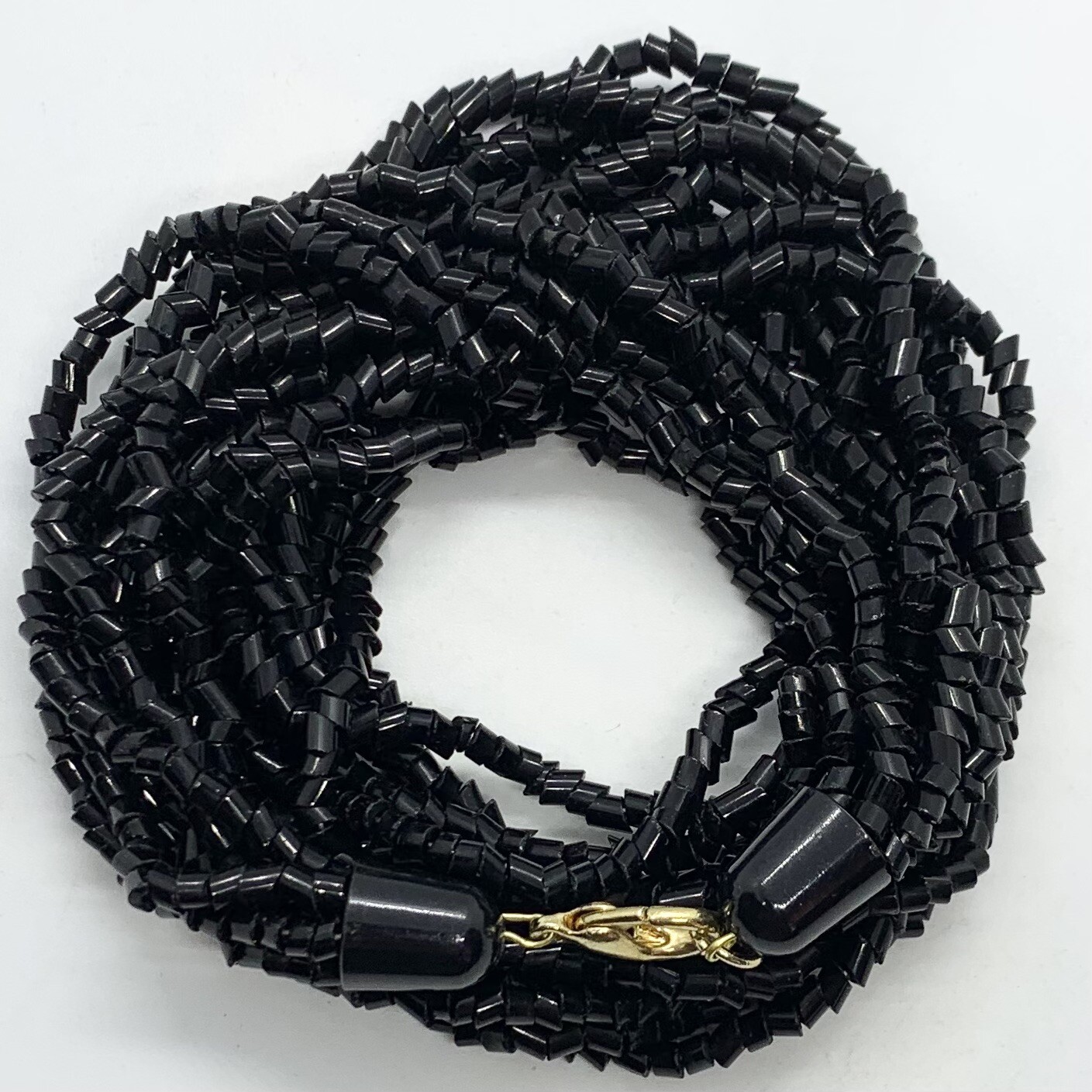 VTG BLACK MULTISTRAND STATEMENT LAYER NECKLACE BL… - image 1