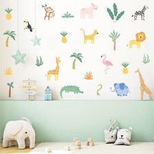 52 Pcs Self-Adhesive Animal Jungle Large Wall Stickers - 8 Sheets Removable V...