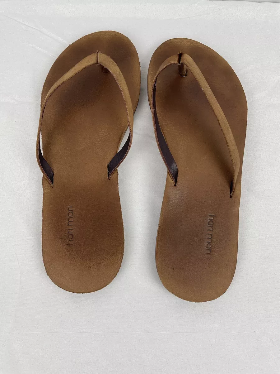 Hari Mari Brown Leather Meadow Flip Flops Women Size 10