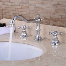 Bathroom 3 Holes Basin Mixer Tap Set Chrome Brass Faucet Bath Spout Round US