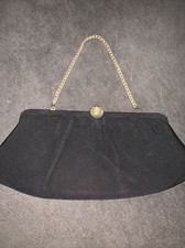 Vintage Black Clutch Small Purse Gold Chain Snap Lined 13 X 6 T9