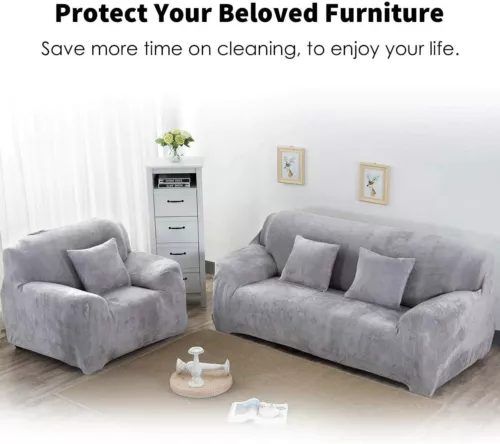 Stretch Thick Plush Sofa Covers 1/2/3/4 Seater Sofa Couch Slipcover Protector - Picture 2 of 71