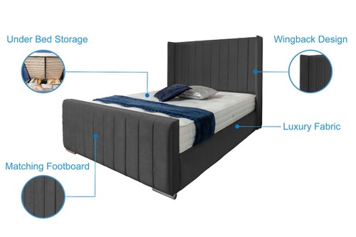 Ottoman Storage Gas Lift Up Winged Bed Frame Velvet Upholstered Double King Size - Picture 11 of 24
