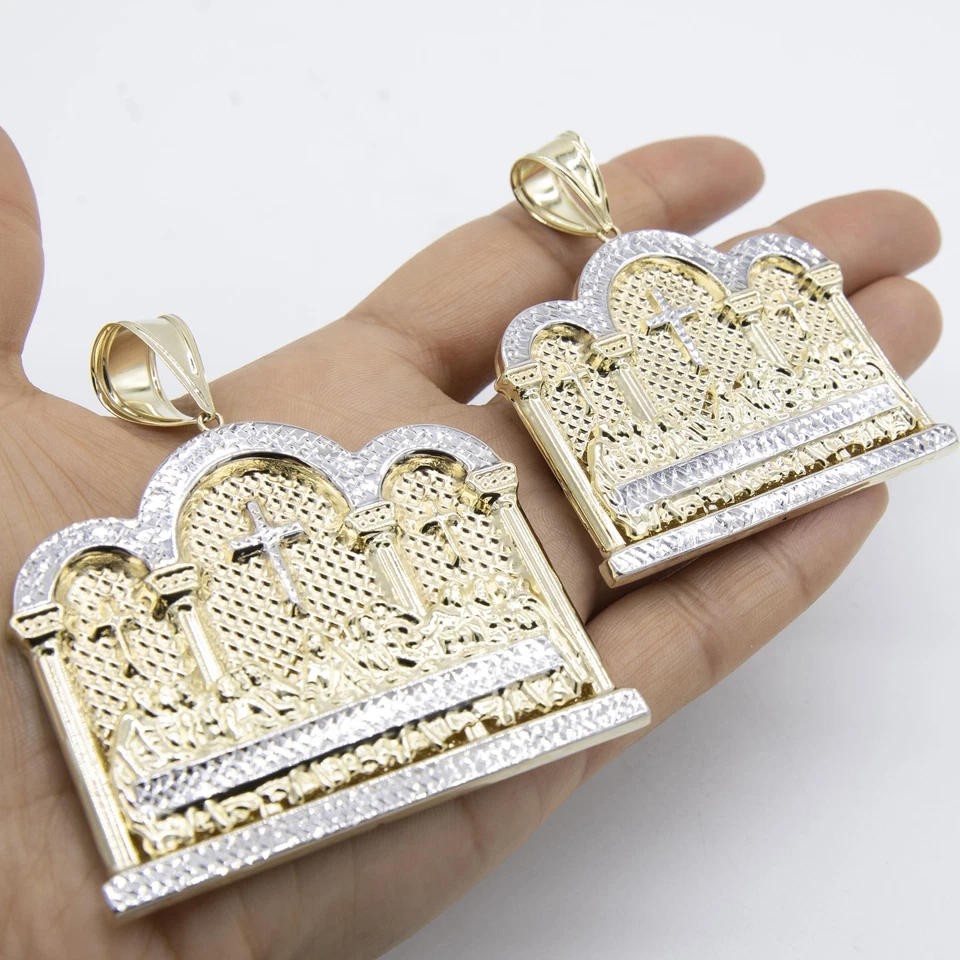 Diamond-Cut Last Supper Charm Pendant 10K Yellow White Gold All Sizes - Image 2 of 4