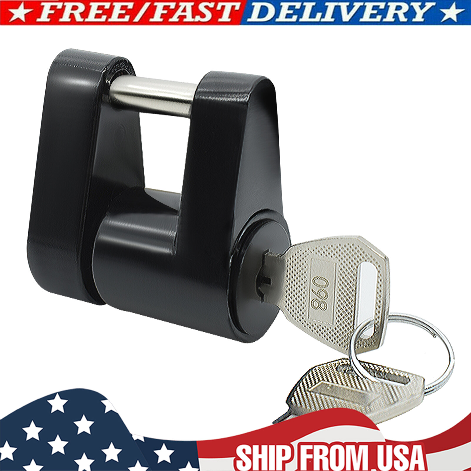 Heavy-Duty Trailer Hitch Coupler Lock with 2 Keys for Boat RV Caravan Tow Towing Latch Tongue