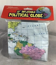 12” Inflatable Globe Colorful World Map Earth Educational Geography Toy - New