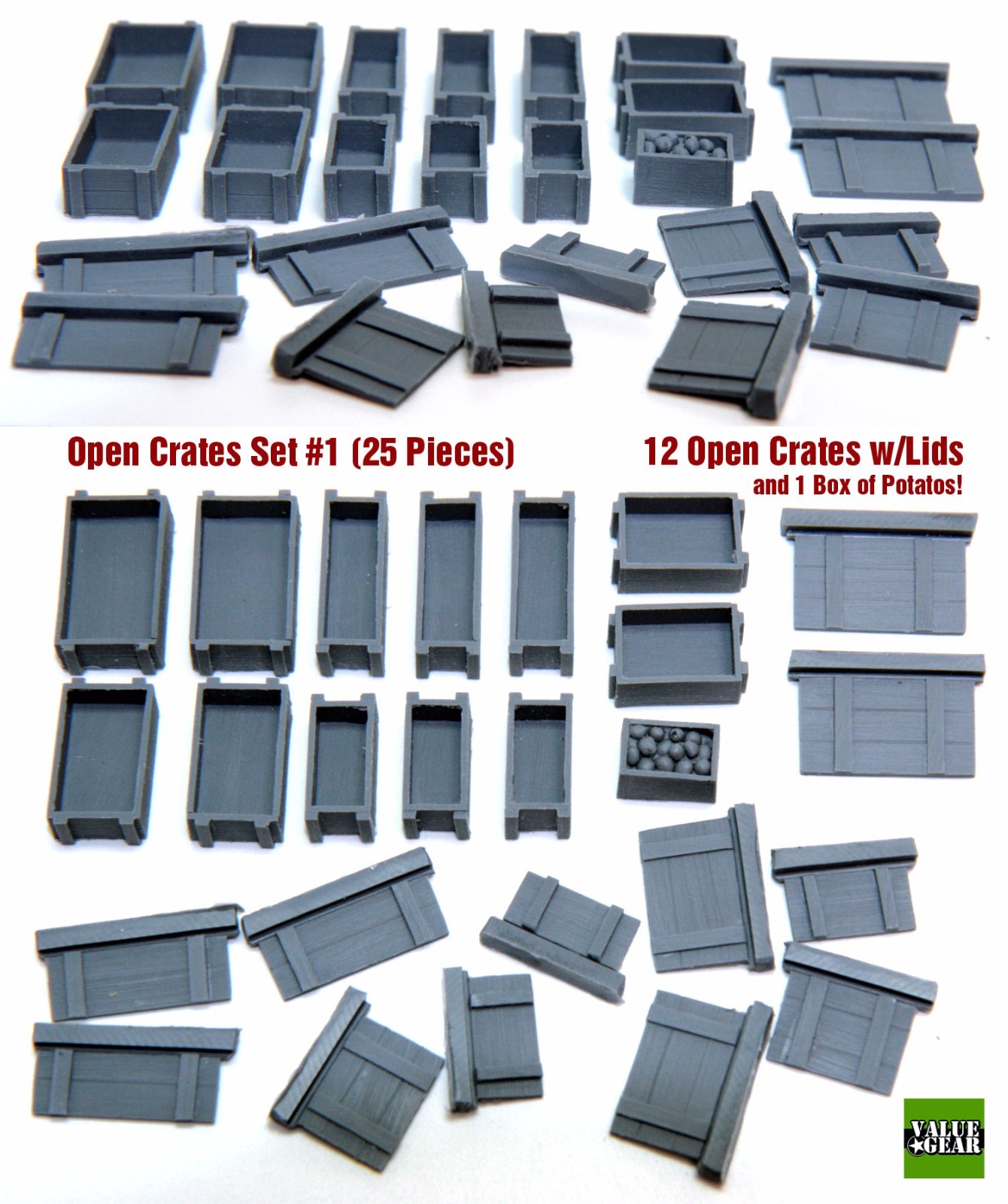 1/35 Universal Open Wood Crates w/Lids  #OC1- Value Gear Details - 25pcs Resin