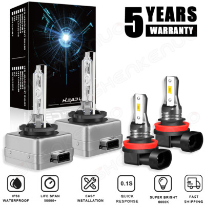 D3S HID Xenon Headlight High/Low Beam+H11 Fog Light Combo 4Pcs