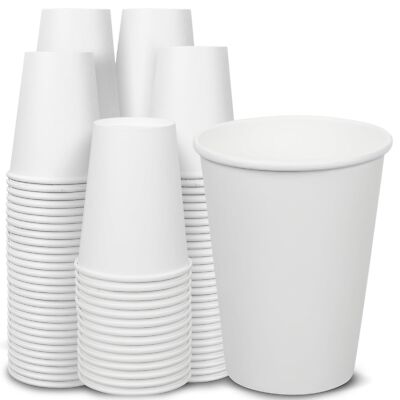 200 Count 12 Oz Disposable Coffee Cups Leak Proof Paper Cups Thickened Paper Whi