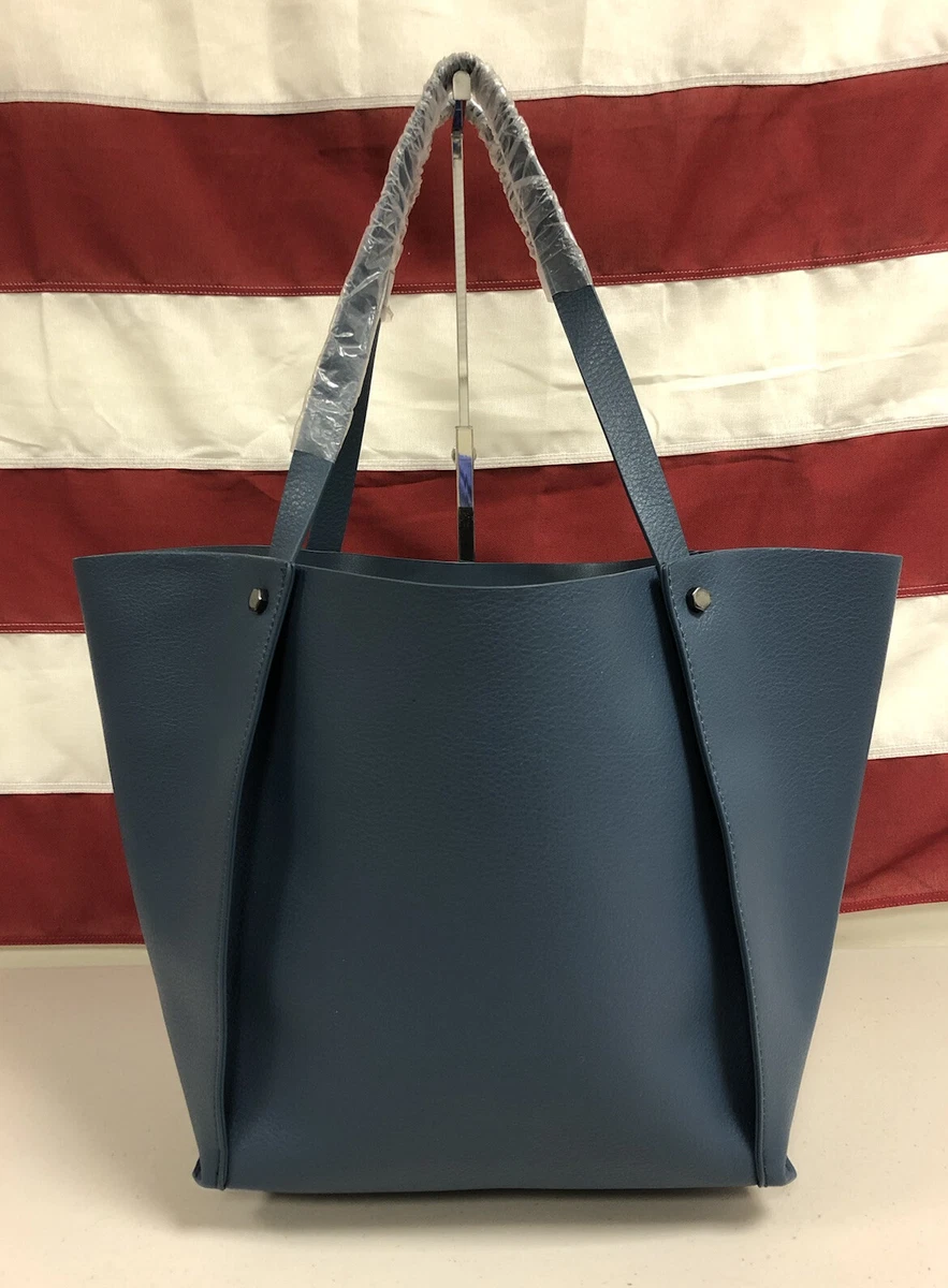 Neiman Marcus Blue Faux Leather Shopper Tote Bag