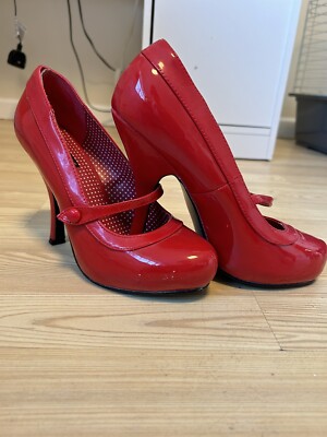 Pin Up Couture Cutiepie Red Patent Vintage Retro High Heels Size