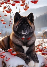 Akita Brindle Winter Berries Flag