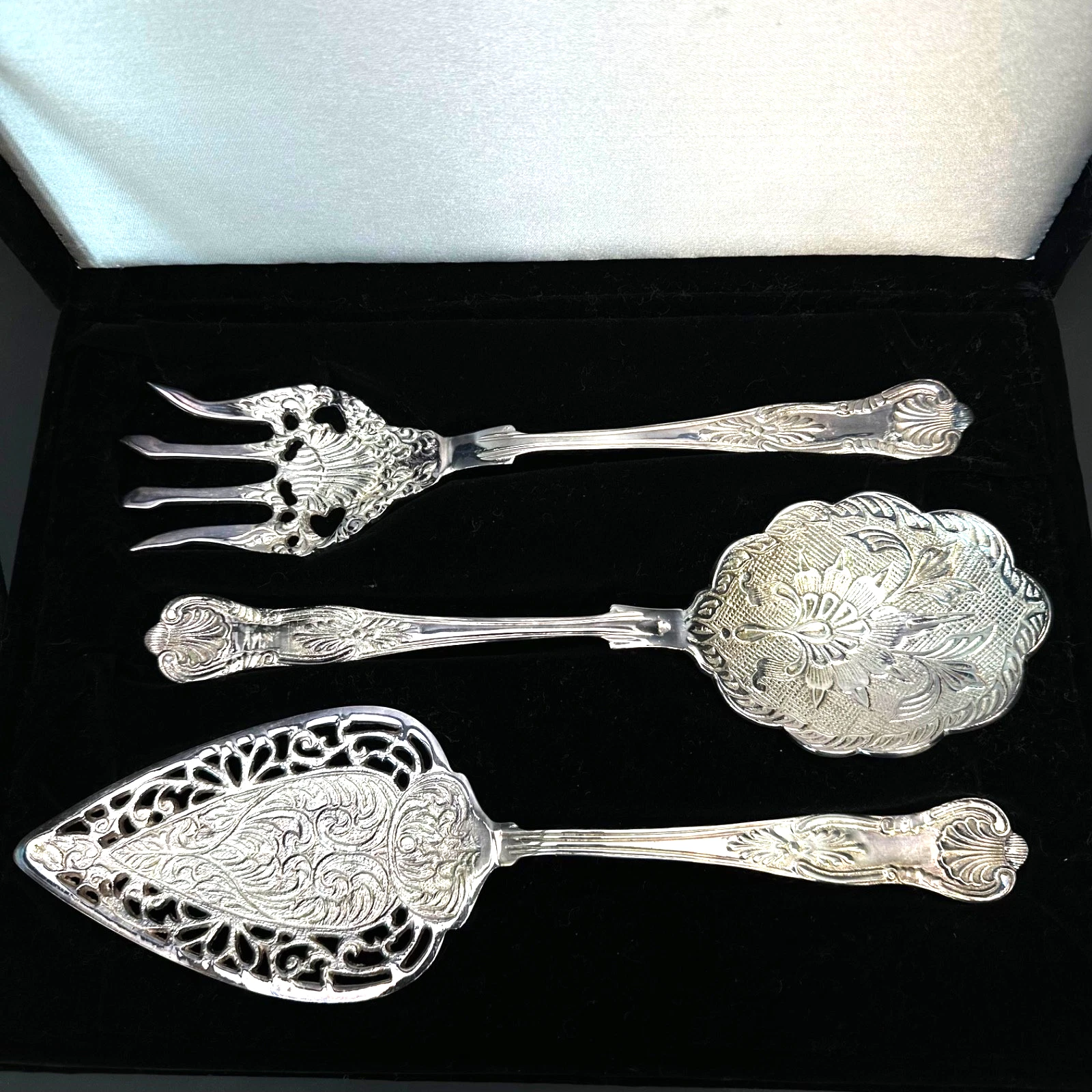 Decorative Silver-Plated Ceremonial Serving Spoons and Knife Made in India Box