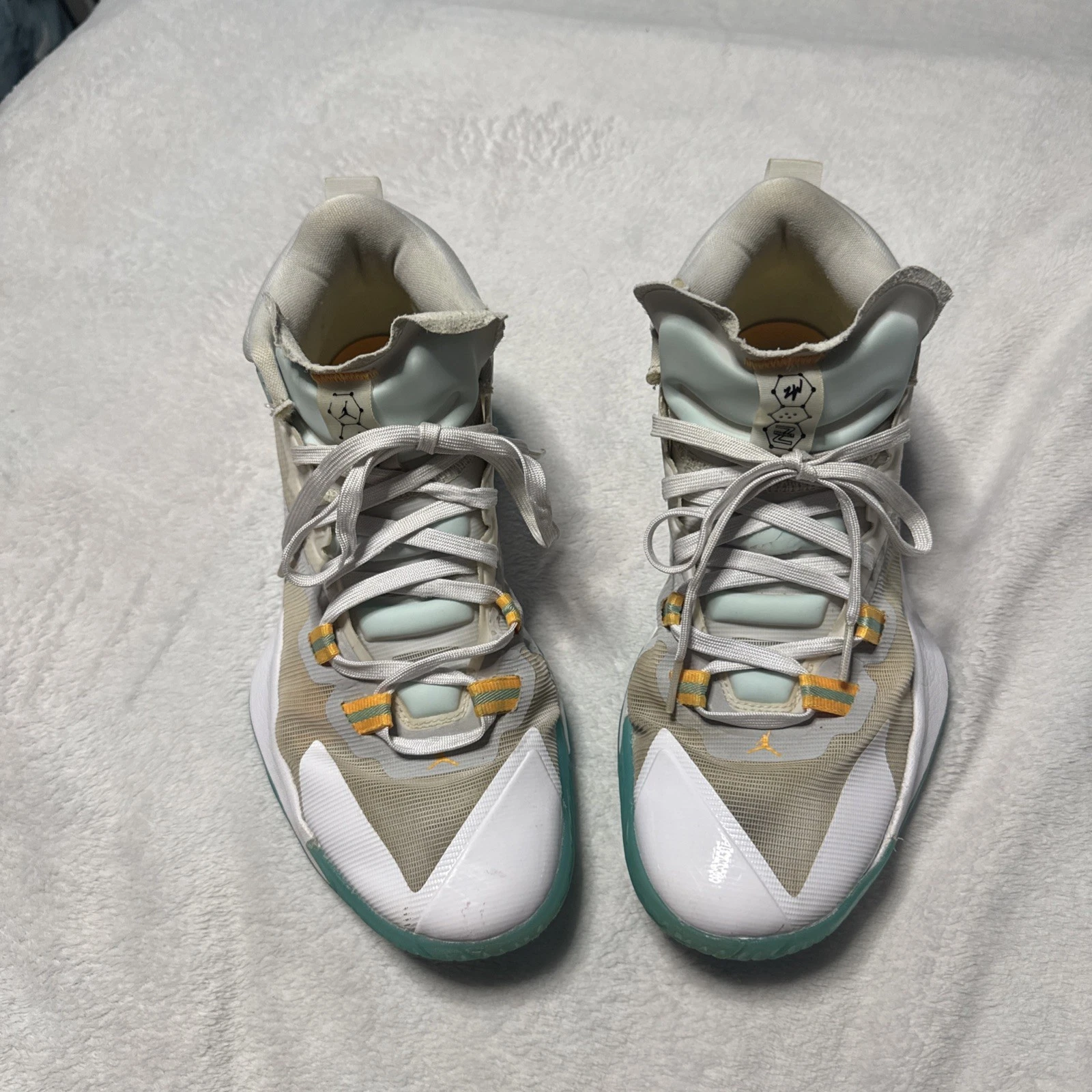 Nike Air Jordan Zion 1 bianche dinamiche turchese taglia 10 5