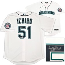 Mariners Ichiro Suzuki Auto White Nike HOF Patch Jersey Size XL Beckett Witness