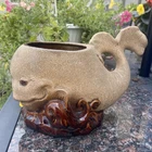Royal Haeger Whale & Baby Planter Mid-Century Bennington Sand & Brown Glaze USA