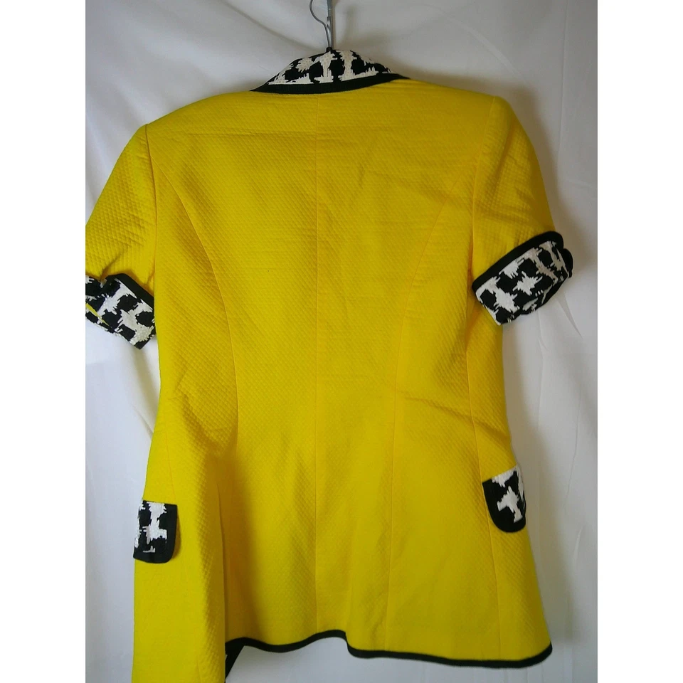 Conjunto de Falda Blazer Vintage Maggy London Elsbeth Amarillo Negro Pata de Seda Talla 12 Foto 4 de 4