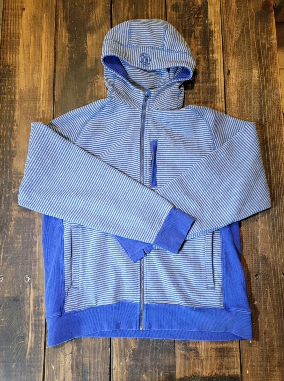 Lululemon Mens Full Zip Sequence Striped Hooded Sweatshirt Hoodie Blue Sz XXL 3X