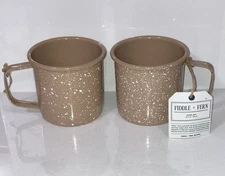 Fiddle + Fern Beige and White Speckled 24 oz Enamel Coffee Mug Set NWT