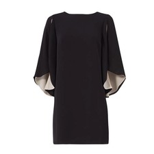 Halston Heritage Black Cape Sleeve Shift Dress Cream Contrast Mini Small