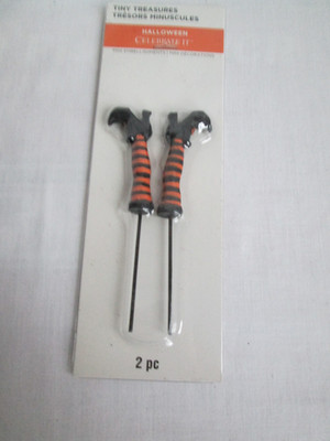 Vtg. Tiny Treasures Halloween Mini Decoration 2 Witch Legs, Orange Stripe,  NIP